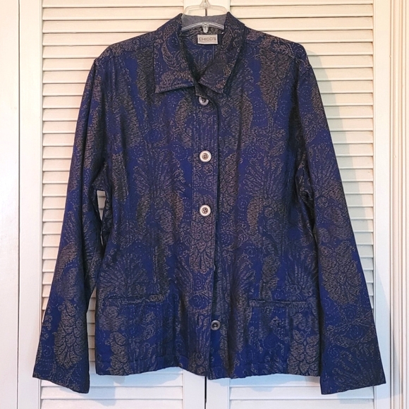 NWOT Navy with black and Grey damask jacket - Picture 1 of 15
